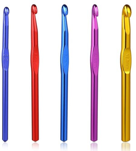 5 Pcs Crochet Hook Set 6.5m/8mm/9mm/10mm/12mm Large Size Ergonomic Handle Aluminum Knitting Needles Craft Weave Yarn Set Colorful Aluminum Crochet Hook Set