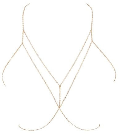 EUPSIIU Damen Sexy Körperkette, Bikini BH Body Chain Mehrschichtig Lange Brustkette, Damen Bodysuit Körperkette Kettenschmuck, Einfache Sexy Bauch Körper Kette Halskette, Bikini Partykette (Gold)
