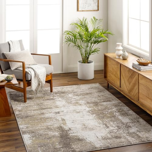 Livabliss Nalany Pysel Abstract Marble Style Floor Covering 200x275 cm – Modern Design for Living Room, Dining & Bedroom, Soft Medium Pile, Ivory, Brown & Taupe