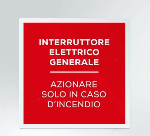 GLOBAL CARTELLO SEGNALETICO QUADRATO - Interruttore elettrico generale azionare in caso di incendio - segnale Adesivo, Pannello in Forex, Pannello In Alluminio (Pannello in Alluminio, 10 cm Lato)