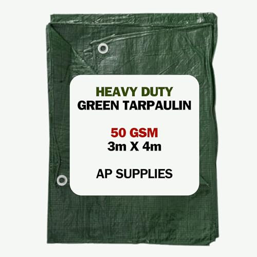 AP Supplies Lightweight Green Tarpaulin 3m x 4m | 50gsm Waterproof & Weatherproof Sheet with Reinforced Edges & Metal Eyelets | Outdoor Cover for Garden, Camping & DIY Use