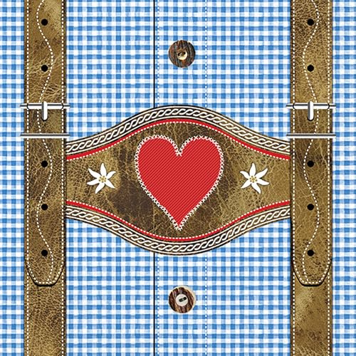 20 Servietten Bayrisch Lederhosen und Hemd blau als Tischdeko. Papierservietten mit Motiv. Auch für Decoupage und Serviettentechnik 33x33cm