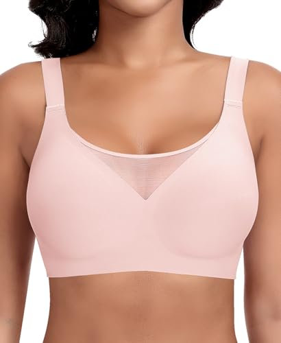 Ganado Soutien Gorge sans Armature Dentelle Push up Bralette Femme Col en V Brassière Comfit Brassiere sans Coutures, Rose, M