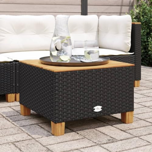 Faroom Mesa Auxiliar de Jardín de Madera Ratán PE, Mesa Terraza Exterior, Mesa Baja Jardin Balcon Exterior Interior Piscina Patio Negro y marrón 55 x 55 x 36 cm