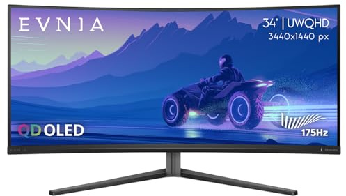 Philips Evnia 34M2C6500 QD OLED - Monitor Curvado para Juegos, WQHD 3440 x 1440, 175Hz, hub USB-C, Altura Ajustable, reemplazo de 4 años de anticipación, Compatible con Consola de Juegos