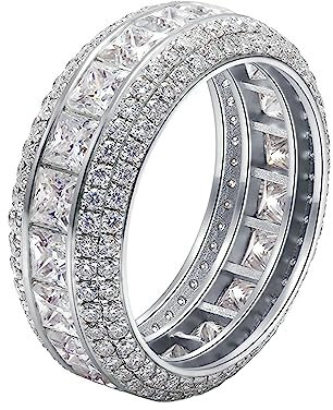 AMDXD Au750 Weißgold Ring für Damen, Ewigkeitsring Memoirering Verlobungsring mit 0.4ct Moissanit Prinzess, 18K Pärchen Ringe Antragsring Echtgold Schmuck, Weißgold, Gr.65