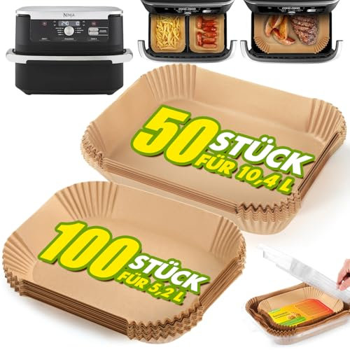 LaFleurs 150 Pièces Papier Cuisson Air Fryer, Compatible avec Ninja Foodi Flex Air Fryer 10,4 L AF500EU /AF500EUCP, Rectangulair Paper Liners Friteuse Sans Huile Accessoires