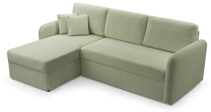 FurniShop24 Ecksofa L-Form mit Schlaffunktion und Stauraum - Eckcouch mit Ottomane, Klappsofa für Wohnzimmer, Modernes Design Schlafsofa Tony - Mint