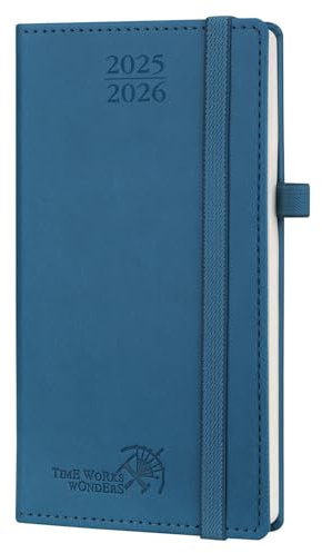 POPRUN Taschenkalender 2025 2026 Klein 16,5 x 9 cm (Aug.2025-Dez.2026) - Kalender 2025 2026 Klein mit PU-Leder - Terminplaner, Planer 1 Woche 2 Seite mit Stiftschlaufe - Marineblau