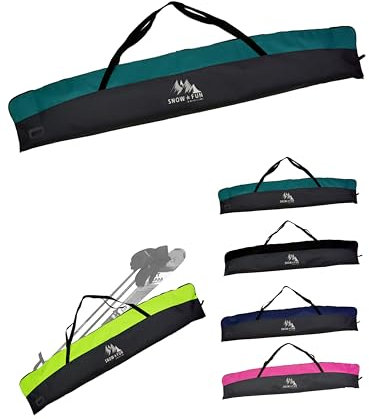 BAMBINIWELT Skitasche Kinder – Robuster Skisack aus wasserdichtem Cordura für Ski, Stöcke & Handschuhe, mit 2-Wege-Reißverschluss, Namensfeld & Tragegriffen (schwarz, türkis 125 cm)