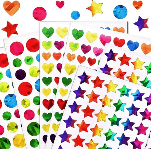 Glitzer Sticker 1710 Stück Kinder - Selbstklebende Glitzeraufkleber Bunt | Laser Sticker Bastelmaterial, Für Schüler Belohnung, DIY Scrapbooking, Geschenkanhänger Etiketten