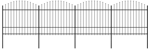 Tidyard Clôture de jardin à dessus en lance Acier (1,5-1,75) x6,8 m Noir Clôture de Jardin Décorative Protection pour Plantes, Extérieur, Cour Arrière