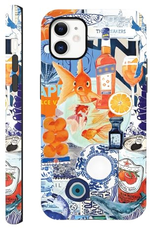 Yirlbey Cover per iPhone 11 6,1, Custodia Aesthetic Estivi Collage Frutta Oceano Disegno Design Motivo Antiurto Silicone Posteriore Protettiva Bumper Phone Case per Ragazze per iPhone11, Pesce Rosso