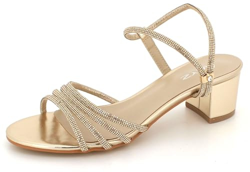 AARZ LONDON Women Evening Party Prom Wedding Diamante Sandals Bridal Ladies Block Heel Shoes Size