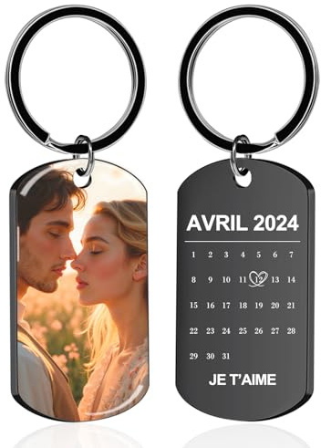 Porte Clef Personnalisable avec Photo et Texte Double Face Porte Clé Personnalisé Idée Cadeau pour Homme Femme Couple ou Famille