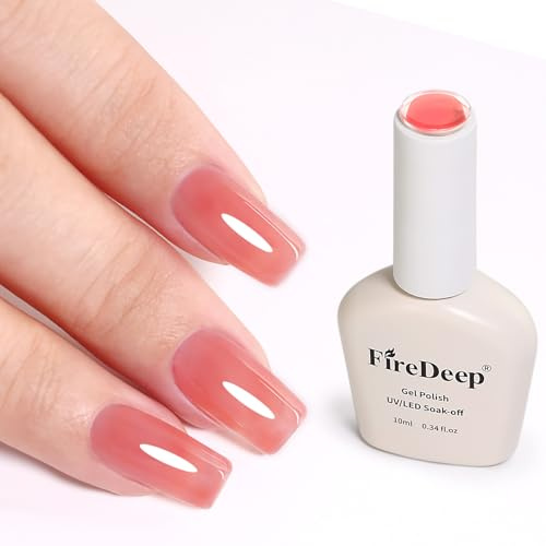 Firedeep Hema Vernis à ongles gel sans Jelly Pink - 10 ml - Amovible - Longue durée - Durcissement à la lumière UV - Pour le nail art, le bricolage à la maison, le salon - Cadeau pour femme