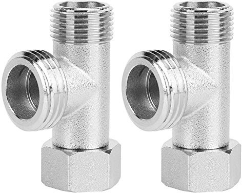 Uadme 2 Stück T Stück Wasseranschluss,3-Wege Verbindungsventil,Umstellventil,Gerade Zähne 3/8 ,Seitenzähne 1/2,180° Drehung,Vernickelt für Haus Bad Toilette (4.8x2.7cm)