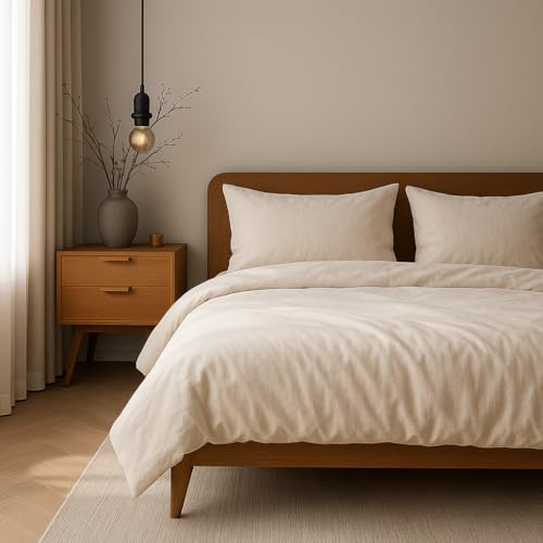 VEL VET HOME Bettwäsche 140x200 Baumwolle Bettbezug 140x200 cm mit Kissenbezug 80x80 cm Hohe Qualität Bettwäsche-Set mit Reißverschluss 100% Baumwolle Made in EU Ecru