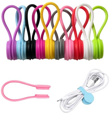 10 Stück Magnetische KabelbinderSilikon Kabelclip Organizer,Wiederverwendbare Silikon-Kabelbinder Mit Magnet,Magnet Clips,Silikon Kabelbinder,10 Farben,Als Lesezeichen & Kühlschrankmagnete
