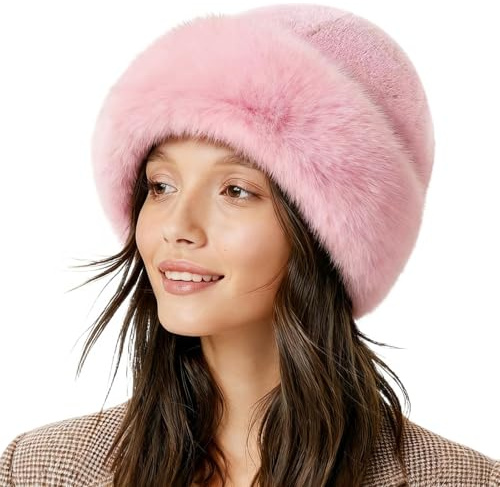 LXONTSG Mütze Damen Kunstfell, Kunstpelz Hut Winter, Kunstpelz Mütze Damen, Warme Hut Frauen, mit Plüsch, Erwachsene, Wärme Bekleidungszubehör, für Winterpartys, Dates, Skifahren