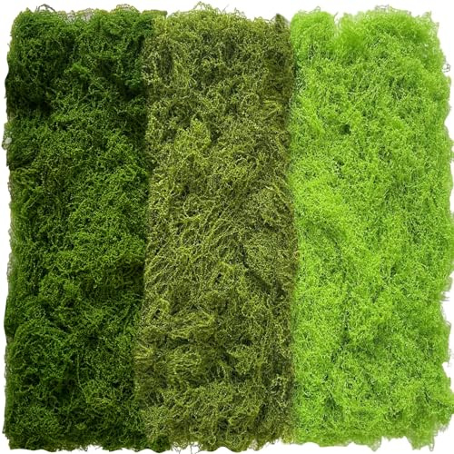 300g Mousse Artificielle, Fausse Mousse Végétale Decorative, Plantes Artificielles Idéale pour Artisanat Modelage Mur Terrarium Décoration D'intérieur Noël Pâque Mariage(Vert Clair, Vert, Vert Foncé.)