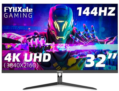 FYHXele 32 inch 4K Gaming Monitor, UHD Fast IPS Panel 144Hz Monitor, Computer Monitor Support FreeSync, HDR400, 1ms, 100% sRGB, with DP, Type-C, HDMI2.0/2.1, USB Hub, Support Wall-Black