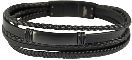 Akzent Armband Herren - Premium Armband Herren in Schwarz aus Kunstleder, 100% Wasserfest & Hautverträglich
