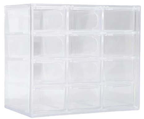 Yinhing Large Capacity Daily Contact Lens Organizer Wall Mount Desktop Clear Drawer Storage Case for Weekly Monthly Supply Management with 12 Individual Grids Transparent Plastic (12 Grids