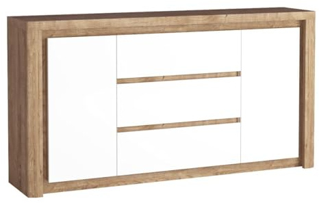 Masseno Kommode VARUS 184 cm Sideboard mit 3 Schubladen und 2 Türen für Wohnzimmer Schlafzimmer Modern 184x40,5x97,5 cm Eichefarben/Weiß