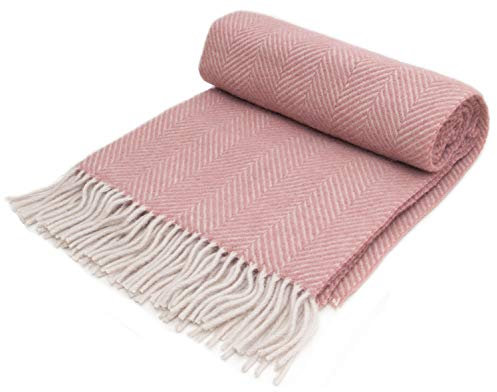 Tweedmill Textiles Petit plaid en laine à chevrons – Vieux rose/perle – Fabriqué au Royaume-Uni