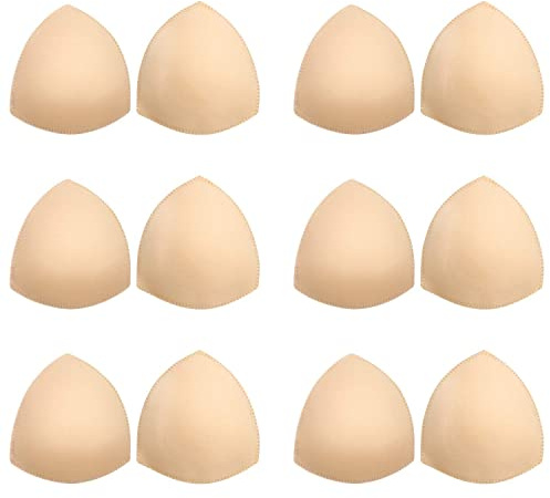 Bra Pads Inserts 6 Pairs, Triangle Bra Cups Inserts, Removable Breast Enhancers Pads for Women, Fits A/B Cup Sports Bras, Bikinis, Swimsuits, Dresses (Beige)