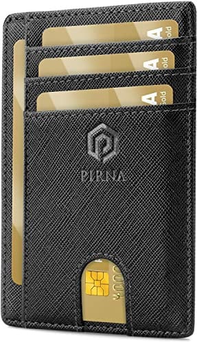 PIRNA Portefeuille Fin pour Homme | Porte-Cartes de crédit Minimaliste avec Blocage RFID – Portefeuille léger avec boîte Cadeau, Saffiano Noir, S, Porte-Cartes