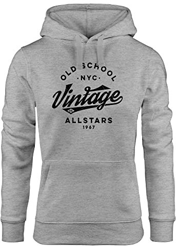 Neverless® Hoodie Damen College Style Schriftzug Oldschool Vintage Allstars Kapuzen-Pullover Fashion Streetstyle schwarz grau XS