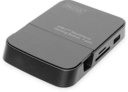 DIGITUS USB-C Smartphone Dockingstation – 7 Ports – 1x HDMI (4K@30Hz) – 3x USB Typ-C – Kartenleser – Schwarz