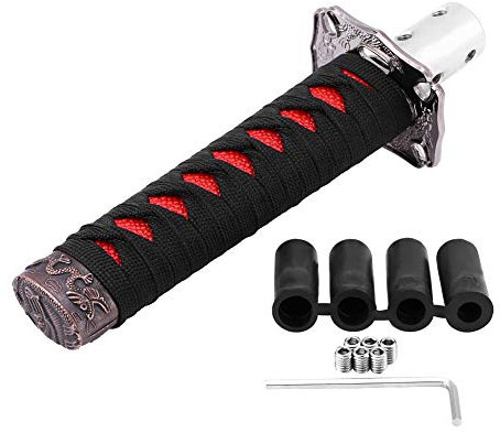 EVGATSAUTO Manueller und automatischer Schaltknauf, universeller japanischer Schwert-Schalthebelknopf Schalter mit 4 Adaptern Schwarz + Rot