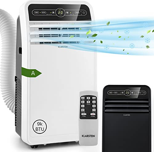 Klarstein Climatiseur Mobile Silencieux, Smart Climatiseur 4 en 1, Mode Nuit, Déshumidificateur, Ventilateur, Mini Climatisation à Faible Conso, Evacuation, Clim Portable de 9000 BTU, Climatiseurs