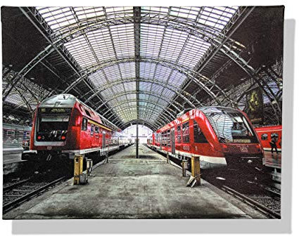 Roter Zug Bahnhof 40X30 cm Wandbilder | Kunstdruck Leinwand Gemälde Wanddeko | Deko Schlafzimmer Canvas Wandbild | Wohnzimmer Bilder mit Rahme | Geschenke Modern Bild (Roter Zug)