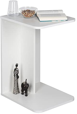RICOO Kleiner Beistelltisch Holz 39 x 62 x 45 cm Couchtisch klein in Weiss – WM045-WM, Konsolentisch, Wohnzimmertisch für Couch, Kleiner Tisch, Mini Tisch klein, Sofatisch in C-Form