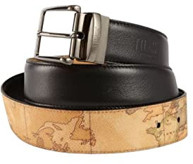 alviero martini Anspruchsvoll und modern, der wendbare Herrengürtel verfügt über eine Seite aus schwarzem Leder, klassisch und raffiniert, und der andere Geo Classic Stoff, perfekt für eine