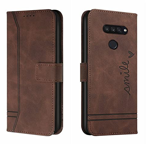 QIWEIQING Kompatibel mit Handyhülle für LG K50S, Flip Cover Hülle aus Kunstleder in Brown mit Magnetischer Schnalle und Kartenschlitz