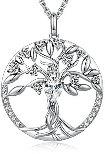 Jiahanzb 18 Karat Überzogener Baum des Lebens Halskette für Frauen Anhänger Halskette Kubikzirconia Schmuck Geburtstags Ehefrau Schmuck