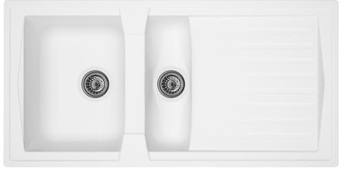 Liquida AR15WH 1.5 Bowl Composite Reversible Inset White Kitchen Sink with Waste