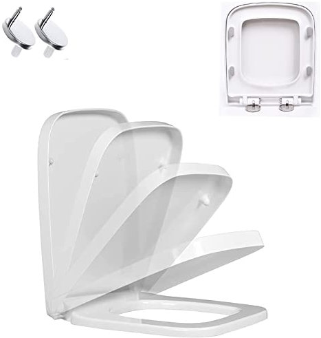 White Square Toilet Seat, Soft Close, Top Fix Hinges, Easy Installation & Clean, Heavy Duty Anti-Bacterial Loo Seat