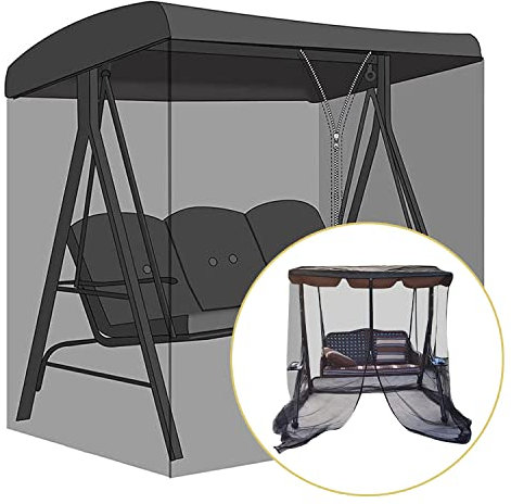 AMZCOM Moustiquaire pour Balancelle de Terrasse, Moustiquaire de terrasse en Maille Polyester avec Ouverture à Fermeture éclair et Toit imperméable pour Balançoires 3 Places,185x125x205cm