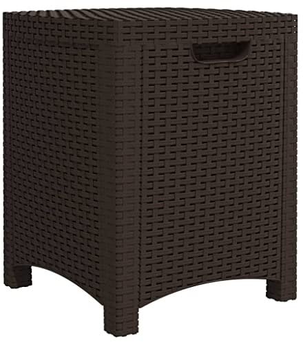 vidaXL Caja de Almacenaje para Jardín Baúl Herramientas Patio Exterior Mesa Muebles Almacenamiento Refrigerios Ratán PP Marrón 39x39x46 cm