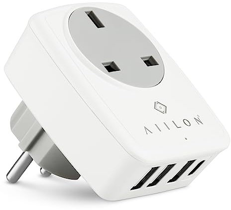 UK to Europe Adapter - 4-in-1 UK to Europe Plug Adapter - Powerful European Plug Adapter with 3 USB Charging Ports, 1 USB Type C - Travel Must Haves for Men, Women - Thoughtful Travel Gifts