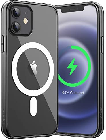 JETech Magnetisch Hülle für iPhone 12 Mini 5,4 Zoll Kompatibel mit MagSafe Kabellosem Laden, Stoßfest Handyhülle, Schutzhülle Kratzfeste Transparent Rückseite (Schwarz)