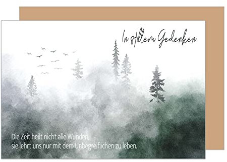 Edition Seidel Premium Trauerkarte mit Umschlag. Beileidskarte Trauer Karte Wald Nebel Vögel Abschied Teilnahme Mitgefühl (T1116 SW023)