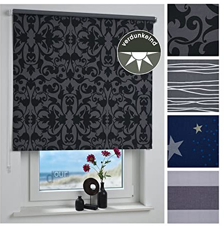 ourdeco Rollo/Seitenzugrollo / 202 x 180 Breite x Höhe/Ornament/lichtundurchlässiger Stoff/Sichtschutzrollo/Verdunklungsrollo