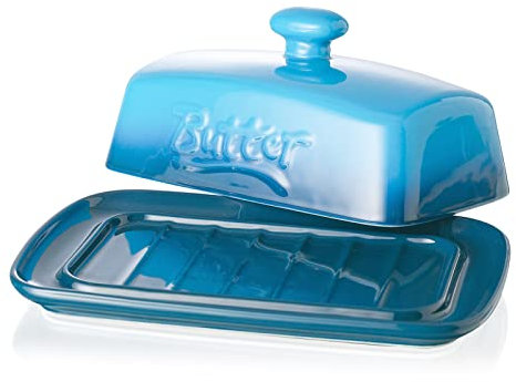 Grand Beurrier en Porcelaine, Candiicap Boîte à Beurre, Garde-Beurre Classique avec Couvercle, Conteneur de Beurre pour Tous les Types de Beurre, Lave-vaisselle(Bleu Marine)